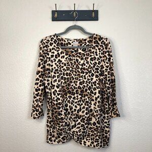 Chico's Animal Print 3/4 Sleeve Top Women's 2 L Stretch Career Office Feminine
